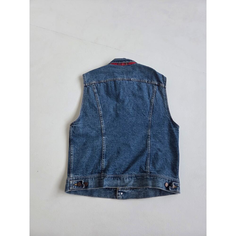 Vintage 90s Lee Heritage Denim Vest Mens M Red Plaid Lined Trucker Workwear - Picture 4 of 9